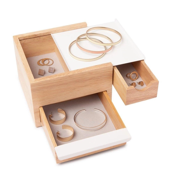 Umbra - Pudełko na biżuterię Mini Stowit - drewno naturalne/biały